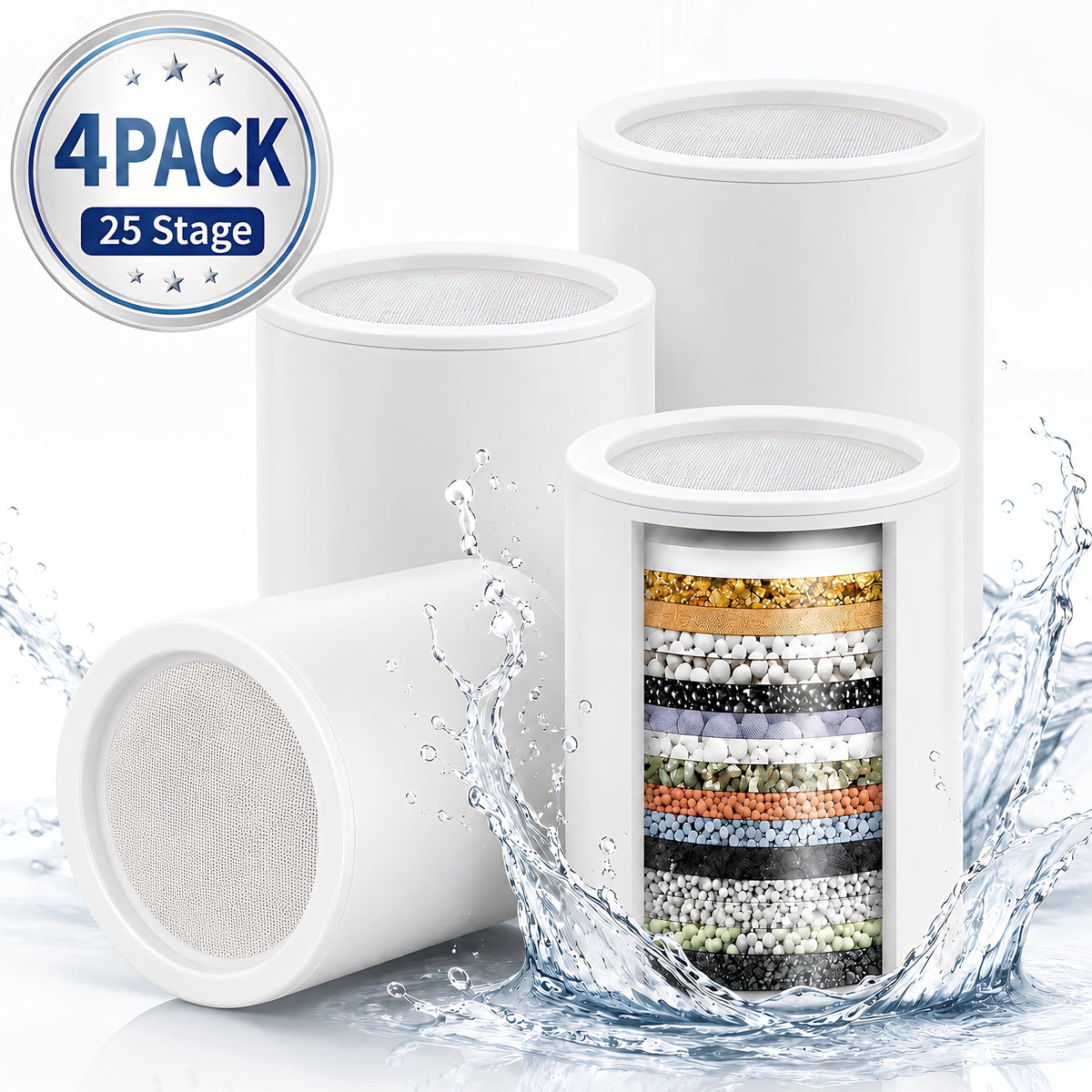 YTAKY Shower Filter Replacement,4 Pack 25-Stage Filtration,Universal Fit,High Water Flow,Gentle on Skin and Hair,Removes Chlorine Fluoride for Hard Water