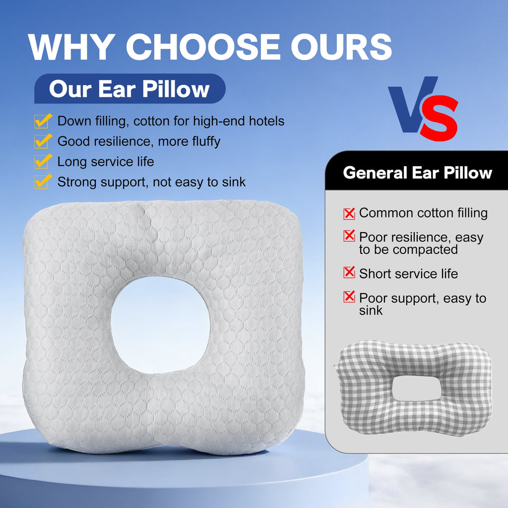 YTAKY Ear Piercing Pillow , With Ear Hole, Side Sleeper Pillow for Pressure Relief, Cotton Polyester Washable Adjustable, Gray