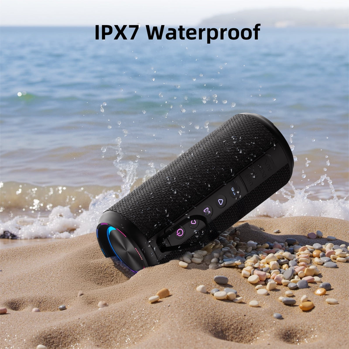 Portable Bluetooth Speaker IPX7 Waterproof, 30W Loud Sound, Deep Bass, Bluetooth 5.4, LED Lights, Wireless Stereo Pairing, 30H Playtime, for Home/Outdoor/Party/Beach, Birthday Gift (Black)