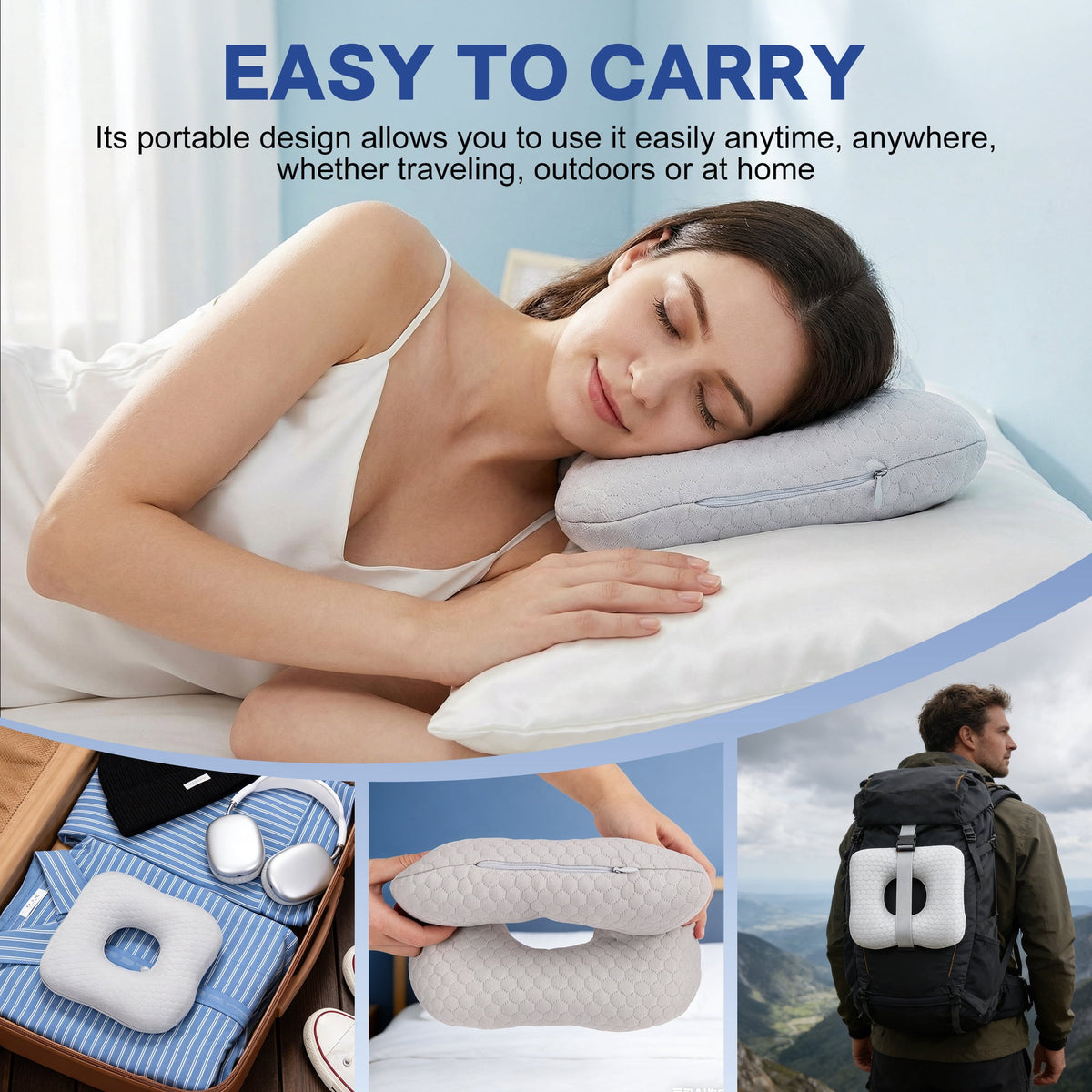YTAKY Ear Piercing Pillow , With Ear Hole, Side Sleeper Pillow for Pressure Relief, Cotton Polyester Washable Adjustable, Gray