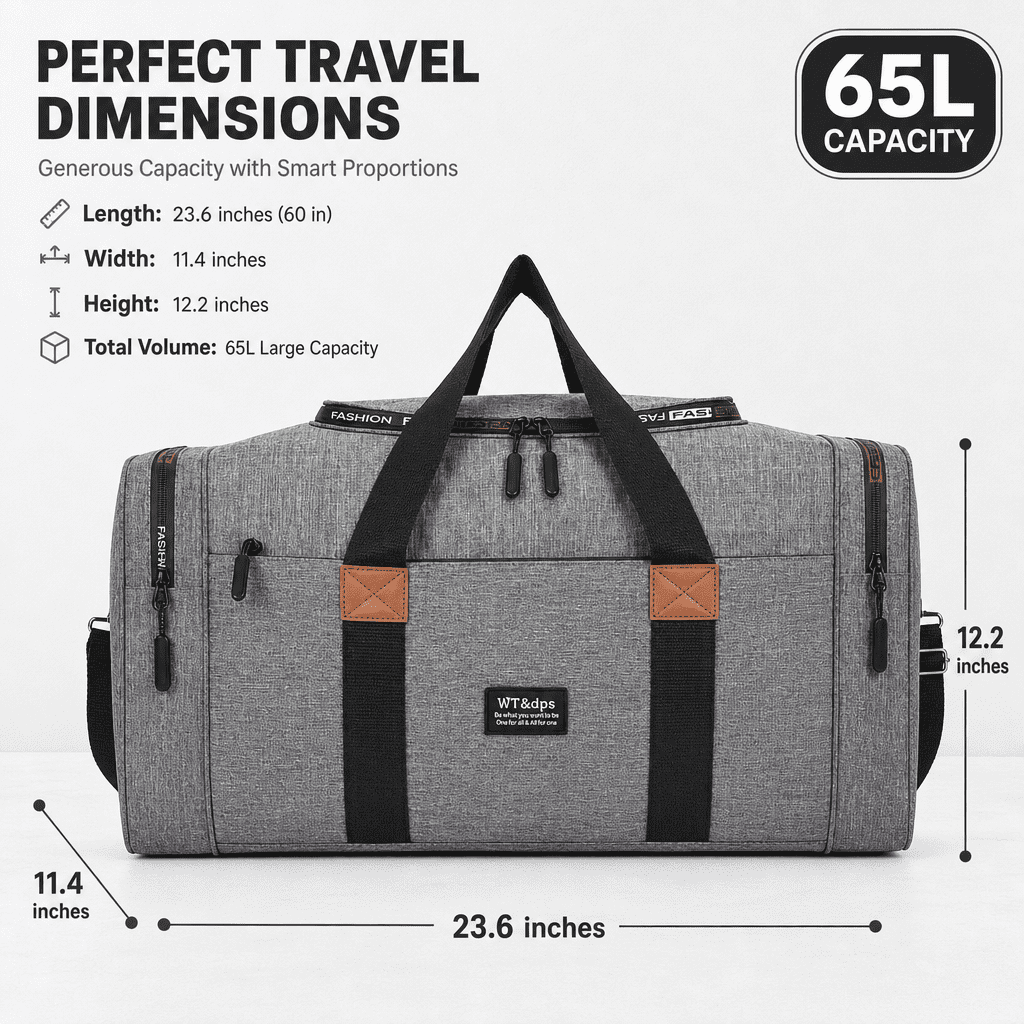 YTAKY Travel Bag Spacious 65L Oxford Fabric Duffel Bag, Water Resistant Carry On Luggage with Reinforced Handles, Ideal for Gym, Sports, Weekend Trips & Short Vacations for Men and Wo